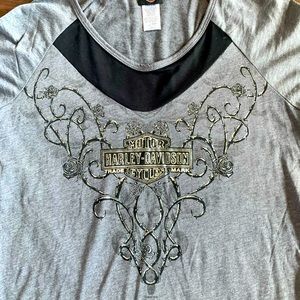 Harley Mesh Neck 3/4 Sleeve Silver Accent Top L